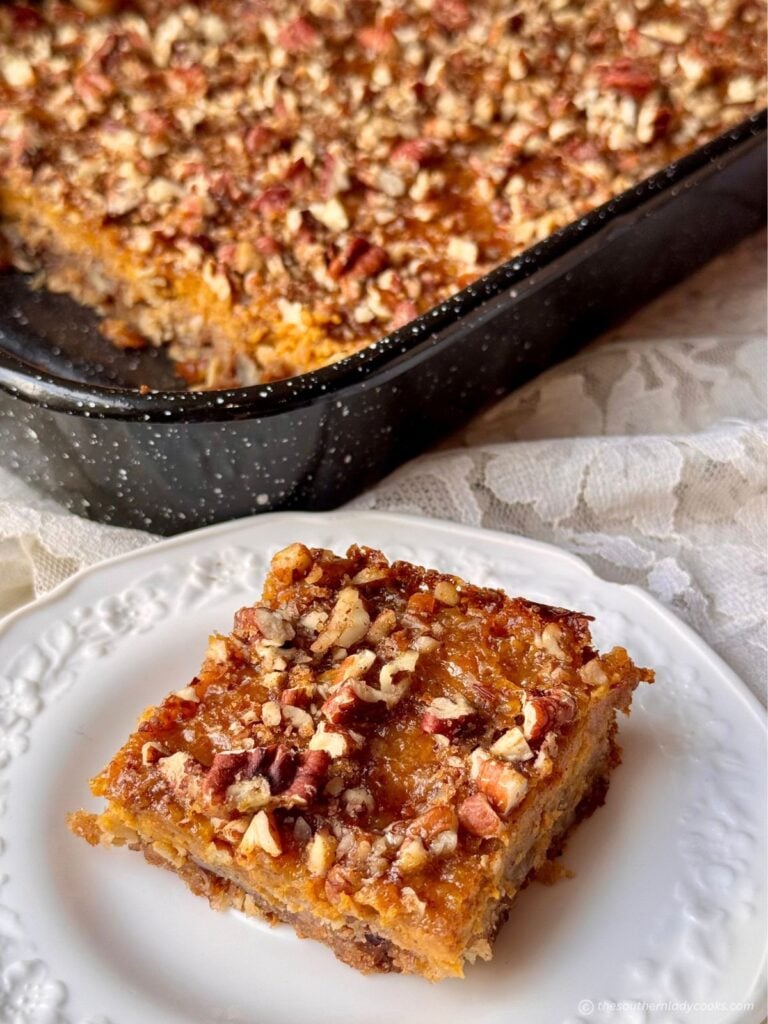 Pumpkin Pie Bars with chopped pecans