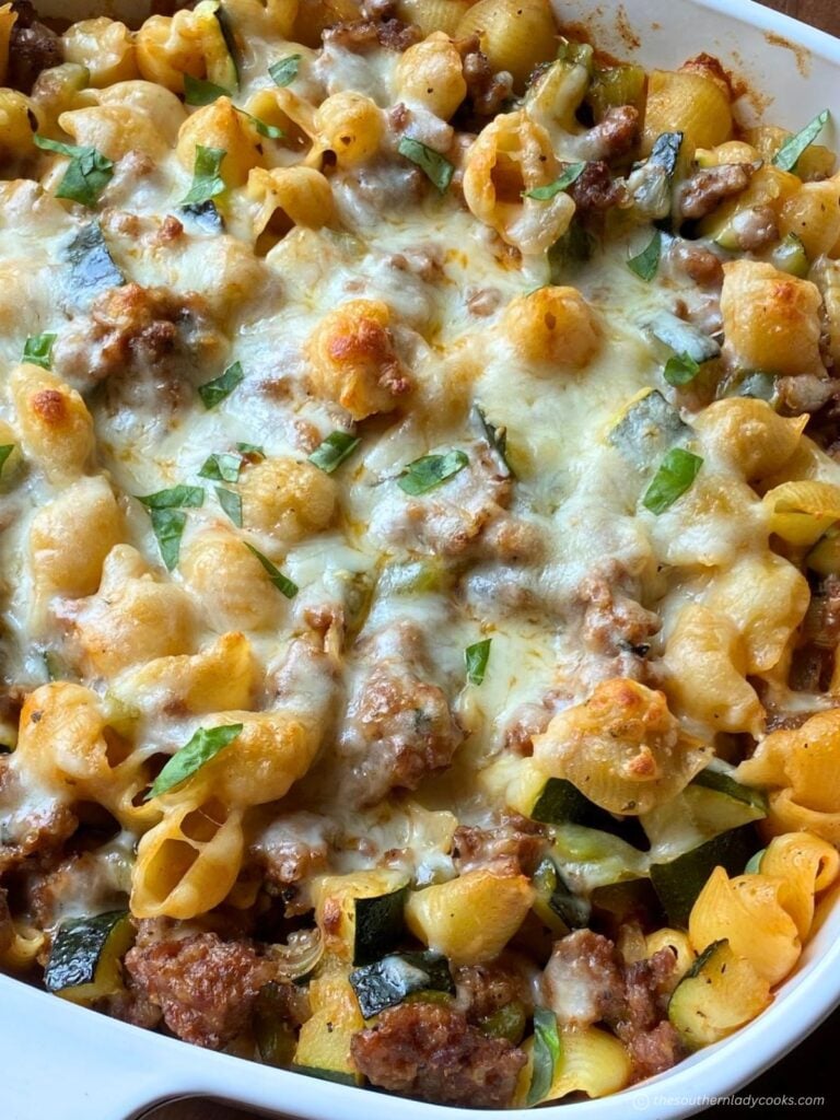 Zucchini Pasta Casserole made with Italian Sausage