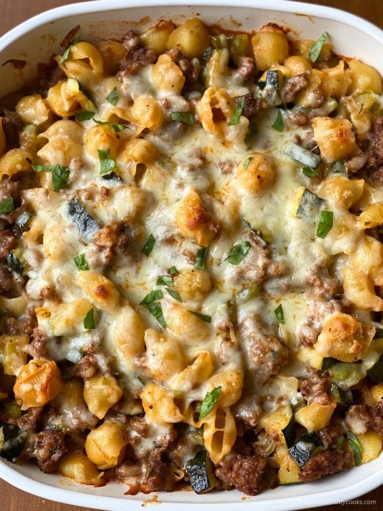 Zucchini Pasta Casserole made with Italian Sausage