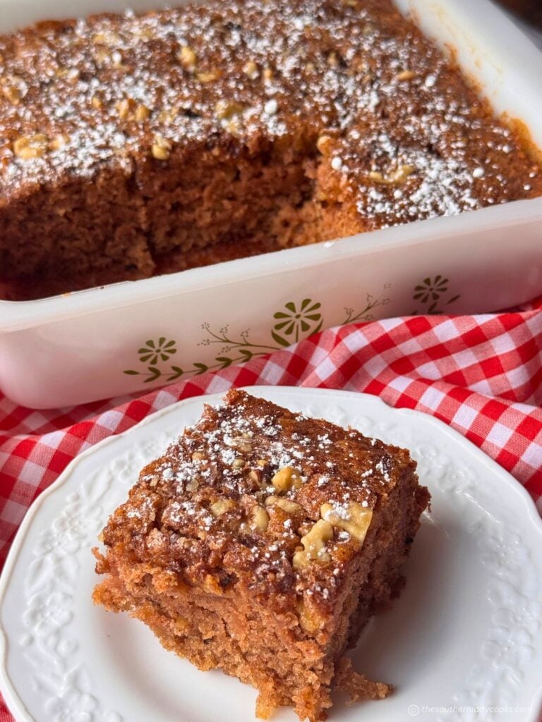 Slice of Apple Wacky Cake on a plate