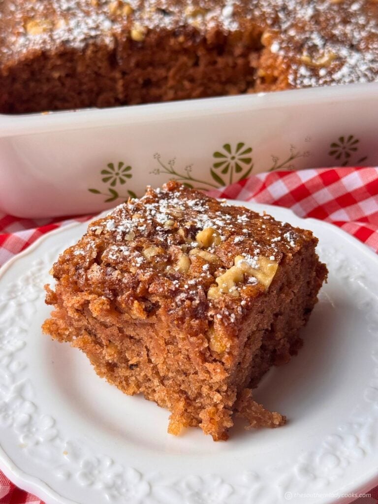 Slice of Apple Wacky Cake on a plate